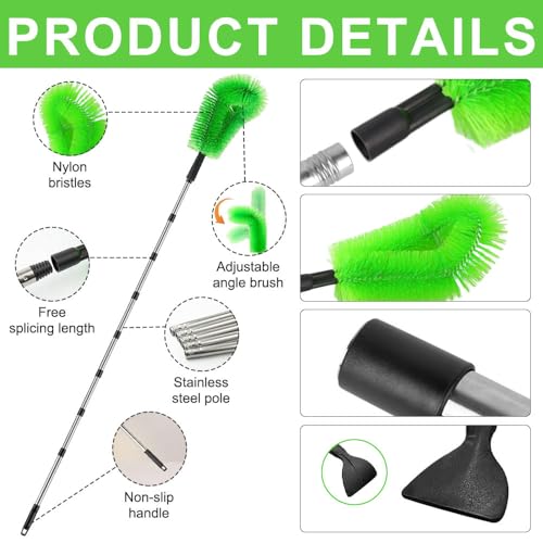 Rppiup 2 in 1 Gutter Cleaning Tools, 10.5 Feet Telescopic Gutter Cleaner with 8 Poles 1 Scraper & Brushes, Extendable Gutter Cleaning Pole from Ground to Easily Clear Roof Leaves Debris Hanging Light - Image 3