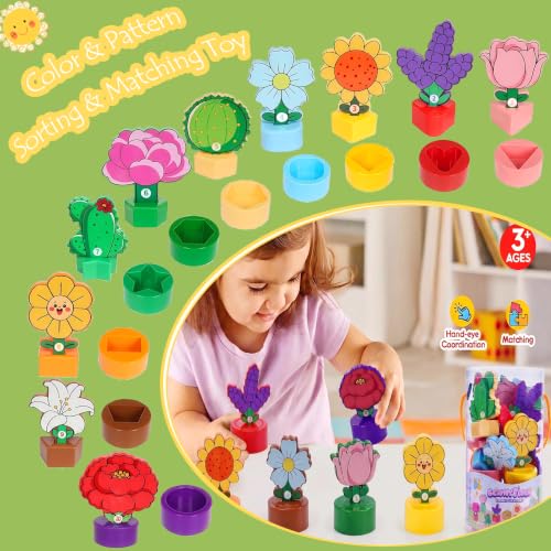 Image of GKDOMS Montessori Shapes & Colors Sorting Flower Garden Toys Matching Game | 10pack Potted Plants, Kids Flowers Building Set, Sensory Toys, Preschool Learning Activities, Educational Gifts