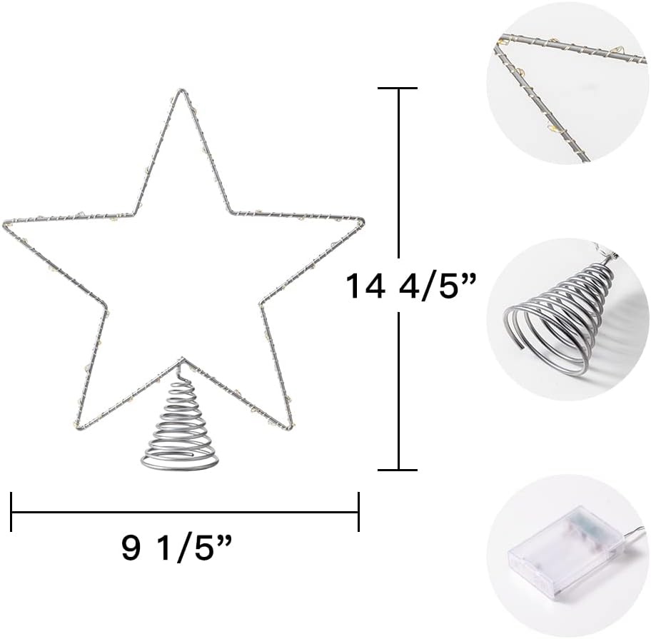 YEAHOME Christmas Star Tree Topper, Lighted 5-Point Star Tree Toppers Christmas Tree Star with 40 LED Lights Xmas Wire Tree Topper for Christmas Tree Decorations