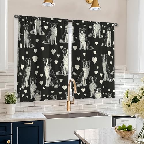 Rideaux de cuisine à étages avec motif cœur fantaisie et décontracté pour petit évier de camping-car, fenêtre étroite 66 x 114 cm
