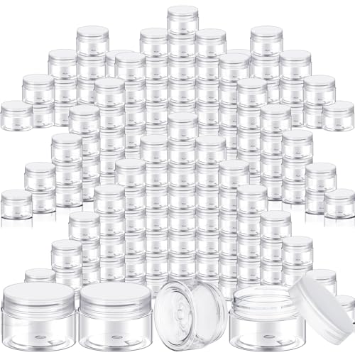 SATINIOR 100 Pcs Plastic Jars with Lids Small Containers Lids Wide Mouth Small Plastic Containers for Lotion Cream Rhinestones Body Butters Travel Storage(1 oz,Clear)