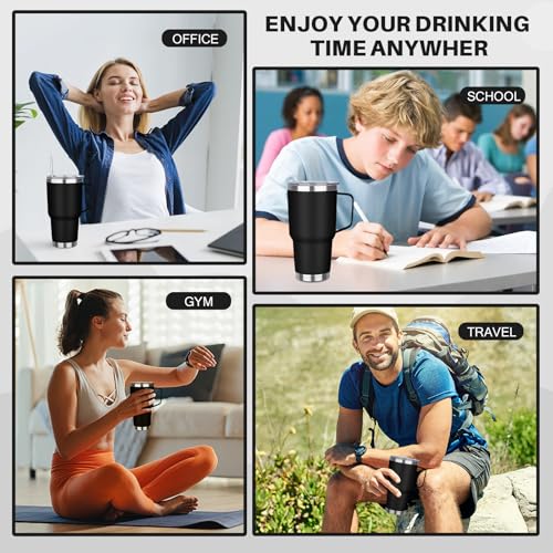 Image of 30 oz Tumbler with Handle, Stainless Steel Insulated Tumbler with Lid and Straw, Double Wall Vacuum Insulated Coffee Mug Tumbler, Insulated Coffee Thermal Cup for Cold and Hot (Black)