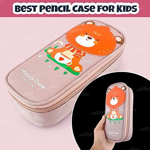 Image of Zest 4 Toyz Expandable Cute Bear Pencil Case | Pencil Pouch for Boys & Students | Large Capacity Compass Box Pencil Case for School | Big Stationery Organizer Pen Bag with Mesh Pocket