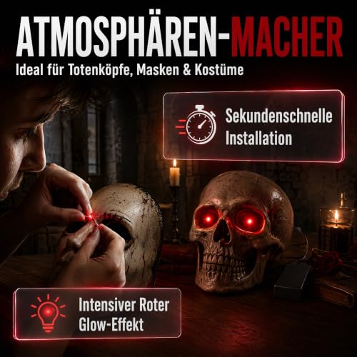 Johiux 4 Stück Halloween LED Leuchtende Augen für Halloween Deko Kostüm Cosplay Masken,Totenköpfe,LED Augen Dekoration (Rot) – Ansicht 3