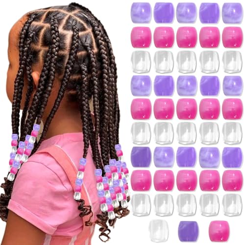 Kotkiddy 48 pièces Perles Roses pour Cheveux Perles Violettes Grandes Perles pour Tresses Perles de Poney pour Enfants Filles Accessoires de Dreadlocks décoration...