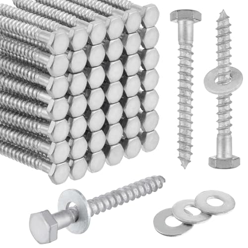 Image of 100 Pcs 3 /8 inch x 3-1 /2 inch Lag Bolts for Wood Lag Screws with Washers Bulk | Hot Dip Galvanized Hex Head Screws Heavy Duty for Wood, Deck, Furniture, Boat Repair