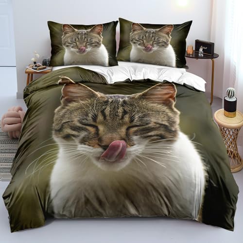 Housse de Couette Chat Facile à Changer avec Fermeture Éclair 140x200