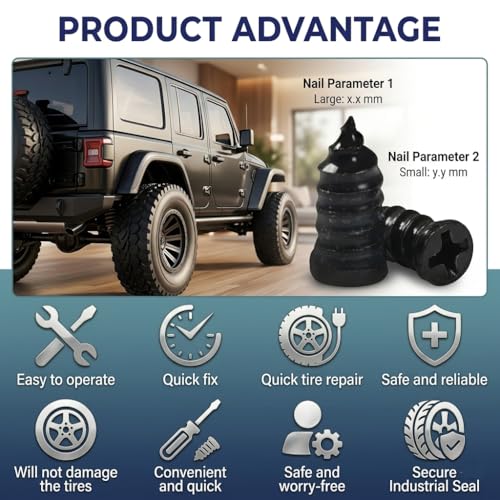 60Pcs Tire Repair Screws Rubber Nails, Tubeless Tire Repair Kit with Sealant Layer, Dual Size Heavy Duty Self-Service Tire Plugs for Car, Motorcycle, Truck, Flat Tire Puncture Emergency Repair — view 4