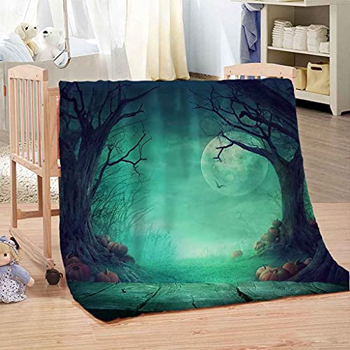 Couverture en flanelle d'impression 3D plaid halloween vert jeté de lit chaud 100x130 - 4