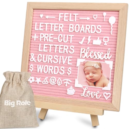 Pink Felt Letter Board 10x10in Changeable Letter Board with Letters White Precut, Felt Message Board, Oak Frame Wooden Letter Board, Baby Announcement Sign, Pregnancy Milestones Classroom Office Decor