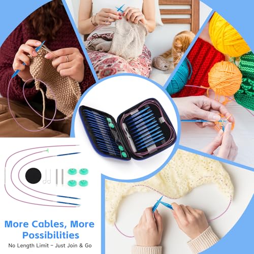 Interchangeable Circular Knitting Needles Set, 13 Pairs (26pcs) Aluminum Knitting Needles Kit, Sizes 3.0mm-10.0mm, Knitting Needle Case & Accessories, for Knitting Projects, Beginners & Advanced - Thumbnail 5