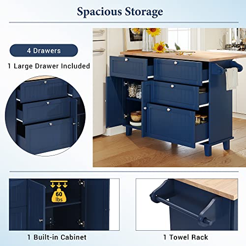 Image of Farmhouse Rustic Dining Table Set with Drop Leaf and 2 Stools,Kitchen Island Set with 4 Drawers,Towel Rack and Storage Cabinet,for Small Places Furniture (Blue+Black+Brown#F)