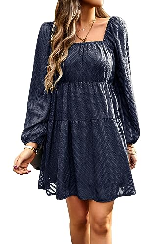 Image of BestWendding Women Long Sleeve Mini Dress Square Neck 2026 Fall Dress