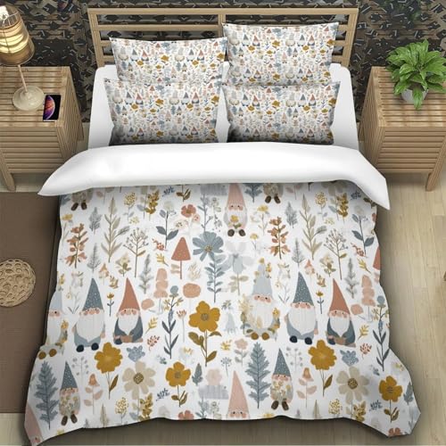 Housse de couette nains de jardin 135x200 parure lit microfibre single