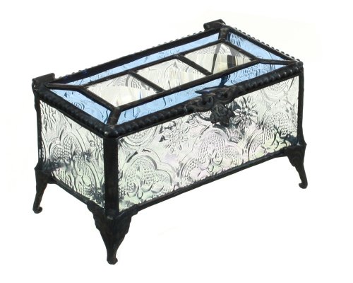 J Devlin Box 514 Series Stained Glass Decorative Trinket Box Available in Pale Blue and Pale Pink (Blue)