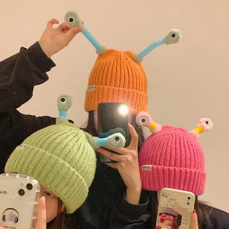 Glowing Little Monster Knit Hat, Monster Tentacle Hat, LED Knit Hat with Retractable Tentacles for Parent Child Winter2