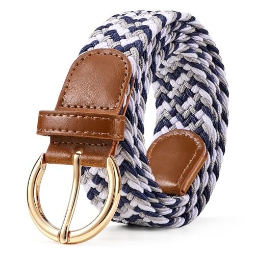 Image of JASGOOD Women Men Braided Woven Elastic Stretch Waist Belt Golf Canvas Fabric Casual Belt for Jeans Pants