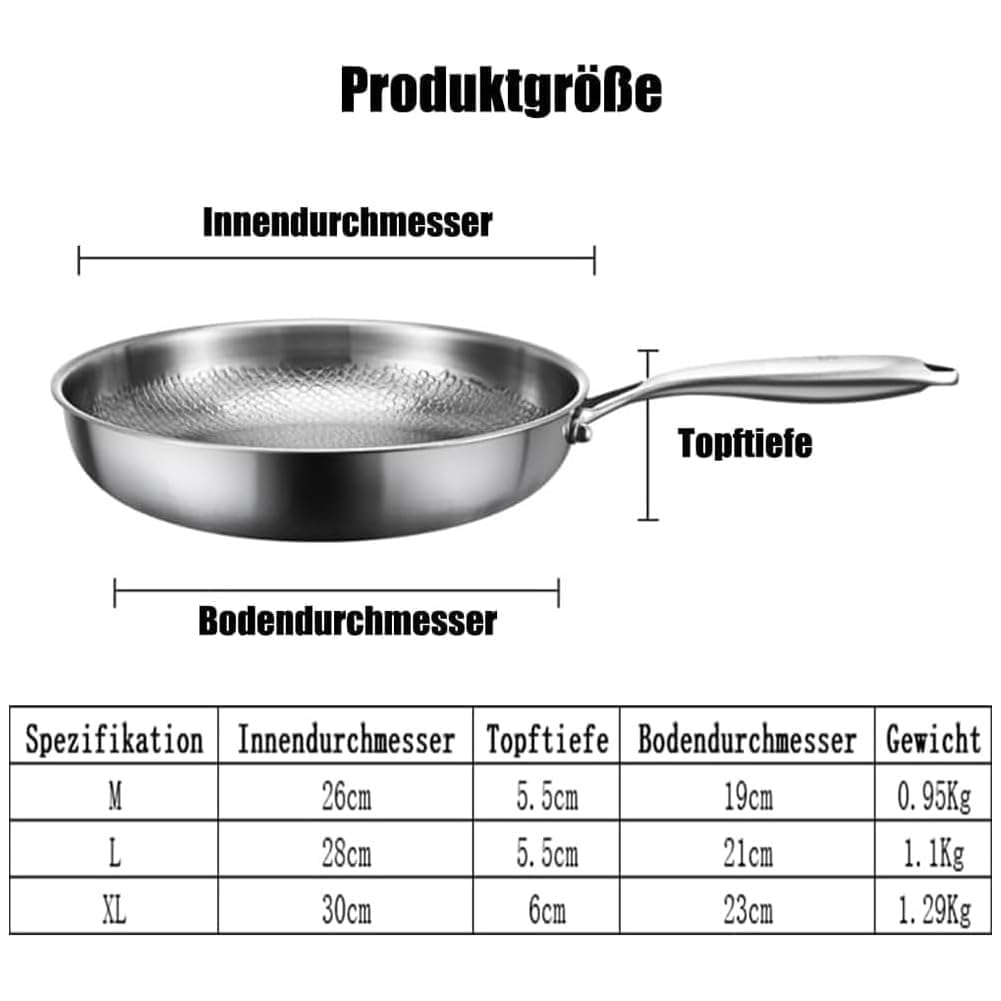 Padella antiaderente in titanio, pentola da cucina professionale in titanio martellato aggiornata 2026 con coperchio per tutti i piani cottura, resistente al calore estremo (NO Lid,26CM)