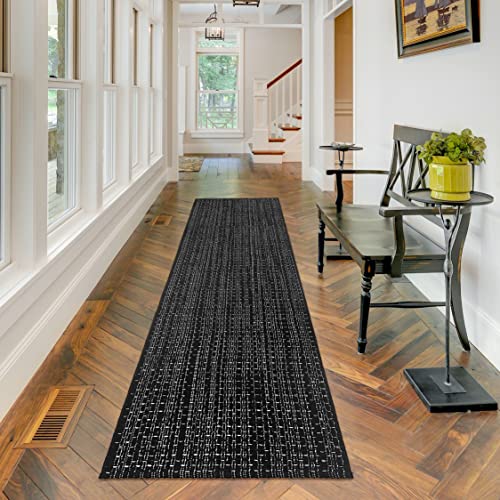 Kozyfly Black Kitchen Rugs 2' X 8', Boho Rug Runner Cotton Washable Bathroom Rug, Indoor Outdoor Door Mat For Laundry Porch Bedroom Kitchen Living Room Entryway Front Porch #TOP5