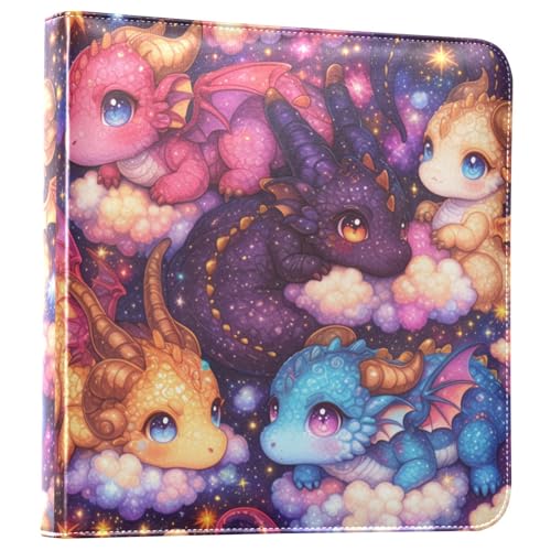 Kigai Cute Dragon Photo Album Self Adhesive Scrapbook Album Leather Cover DIY Picture Scrap Book with 20 Adhesive Sheets, 11.8x24x0.8 inch