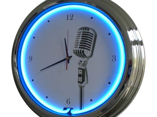 Neon micro pour shure sH55 décoration horloge pendule-horloge leuchtuhr uSA 50 's retro montre style neonuhr