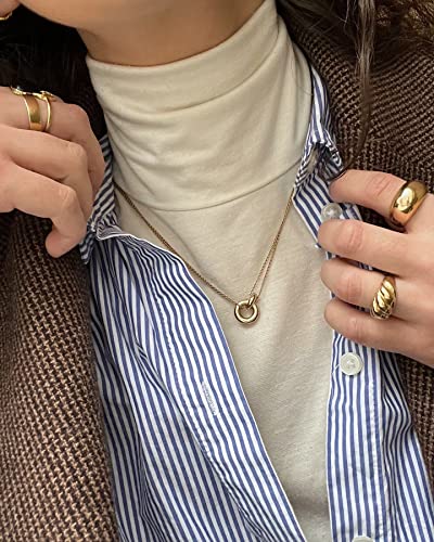 AllenCOCO Dainty Gold Necklace for Women Trendy, Cute Sister Necklaces, 14k Gold Plated S925 Sterling Silver Interlocking Circle Heart Necklace Herringbone Chain Choker Necklace for Women Non Tarnish2