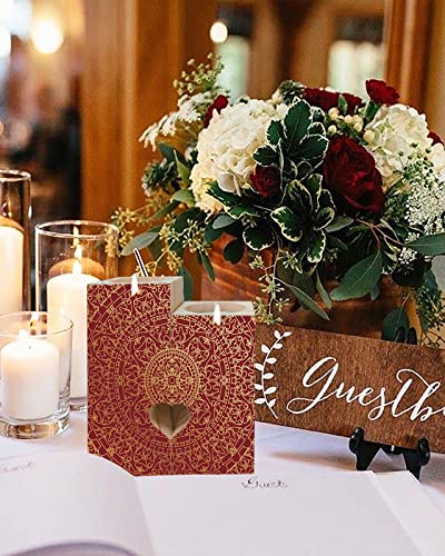 Luxury Double-Sided Printing Wooden Candle Holder, Birthday Gift Friendship Gifts For Women Friends, Wooden Candlestick Holders With 2 Tealights, Oriental Red Phnom Penh Pattern #TOP4