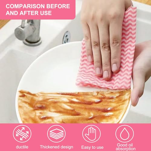 Wischtücher auf Rolle, 4 Rollen Wiederverwendbare J Cloth, Vliesstoffe Küchentücher Putztuch, Mehrzweck Wischtuch Rollen für Wohnküche Esstisch(Rot)