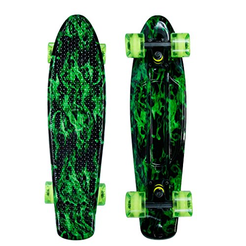 Mayhem Penny Style Skateboard, Green Flame