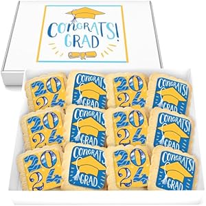 Graduation Cookies Gift Basket Box | Individually Wrapped | 12 Pack | Congratulations Congrats Grad Graduation 2024 for Women Men Kids | Food Gift | Nut Free | Kosher Dairy