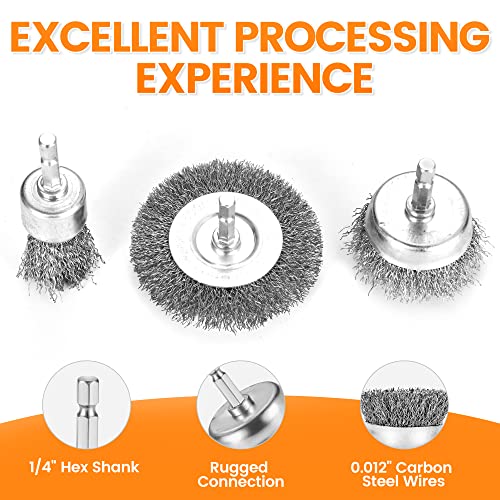 Tilax Wire Brush For Drill Set, 19 Piece Wire Wheel Cup Brush 1/4 Inch Hex Shank, Arbor 0.012 Inch Coarse Carbon Steel Crimped Wire Brush For Drill Attachment, Rust Removal, Polishing And Abrasive #TOP4