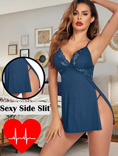 Image of Avidlove Women Lingerie Lace Chemise Sexy Nightgown Modal Babydoll Side Slit Sleepwear