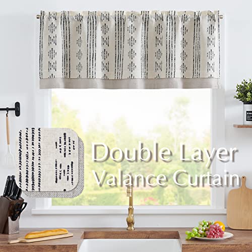 Jinchan Boho Valance Curtains Blackout Kitchen Valance For Windows Geometric Striped Valance For Living Room 18 Inch Double Layer Farmhouse Window Valances Overlay Valance 1 Panel Black On Beige #TOP1