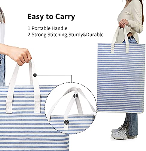 Chrislley 72L Freestanding Laundry Hamper With Handle Large Laundry Basket Laundry Bin Collapsible Dirty Clothes Basket Cotton Storage Basket For Clothes(Striped Blue) #TOP4