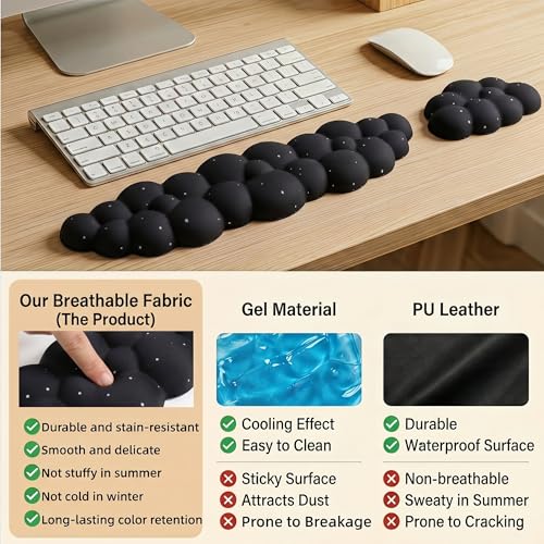 Silky Cloud Wrist Rest for Keyboard & Mouse – Memory Foam Ergonomic Support, Anti-Slip Base, 16.9" Arm Rest Fits Full-Sized Keyboards, Typing Pain Relief for Office, Gaming & Personalized Desktops by LJYZMD - Image 6