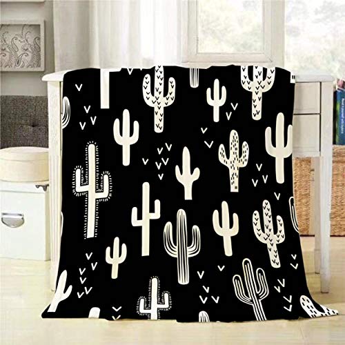 Image of Mugod Western Cactus Throw Blanket Black and White Seamless Repeat Fun Western Cactus Decorative Soft Warm Cozy Flannel Plush Throws Blankets for Baby Toddler Dog Cat 30 X 40 Inch