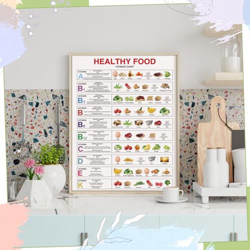 Lincia Pôster vertical de 6 peças de alimentos saudáveis, vitamina abstrata, arte nutricional, gráfi