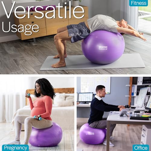 Image of Core Balance Exercise Ball, Stability Ball for Yoga, Pilates and Fitness, Gym Ball for Home Gym and Office Chair, Training, Physical Therapy, Anti Burst, Pump Included, 55cm 65cm 75cm 85cm
