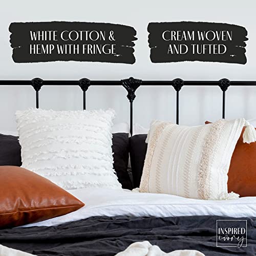 Inspired Ivory Decorative Throw Pillow Covers - 18 X 18, White, Textured - Sham Pillow Cases For Boho, Shabby Chic, Farmhouse Home Decor - Pearl Set #TOP2