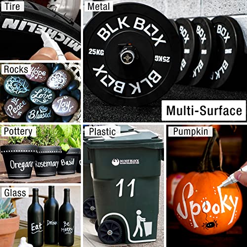 White Paint Pen Permanent Markers - 8 Oil Based Paint Markers For Tire, Wood, Rocks, Metal, Canvas, Plastic, Dark Surface, Medium Tip, Waterproof White Paint Marker Fabric Markers Craft Art Supplies #TOP2