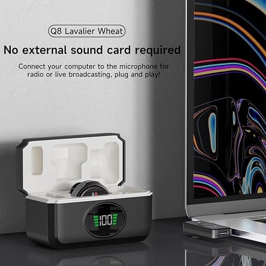 Image of Q8 Dual Wireless Lavalier Microphone with LED Display Case, Noise Cancelling Lapel Microphone for YouTube, Vlogging, Recording, Plug & Play for iPhone, Android
