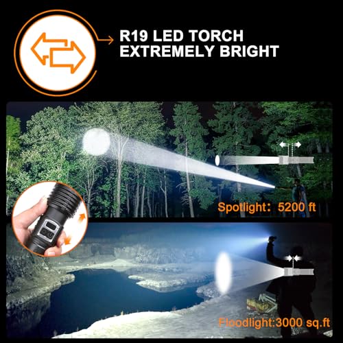 Relybo Torches LED Super Bright 500000 Lumen, Rechargeable Torch Flashlight, Powerful Torches Battery Powered, 2 Switches, 4 Lighting Mode, High Powered Torch for Dog Walking Camping Hiking Emergency - Image 3
