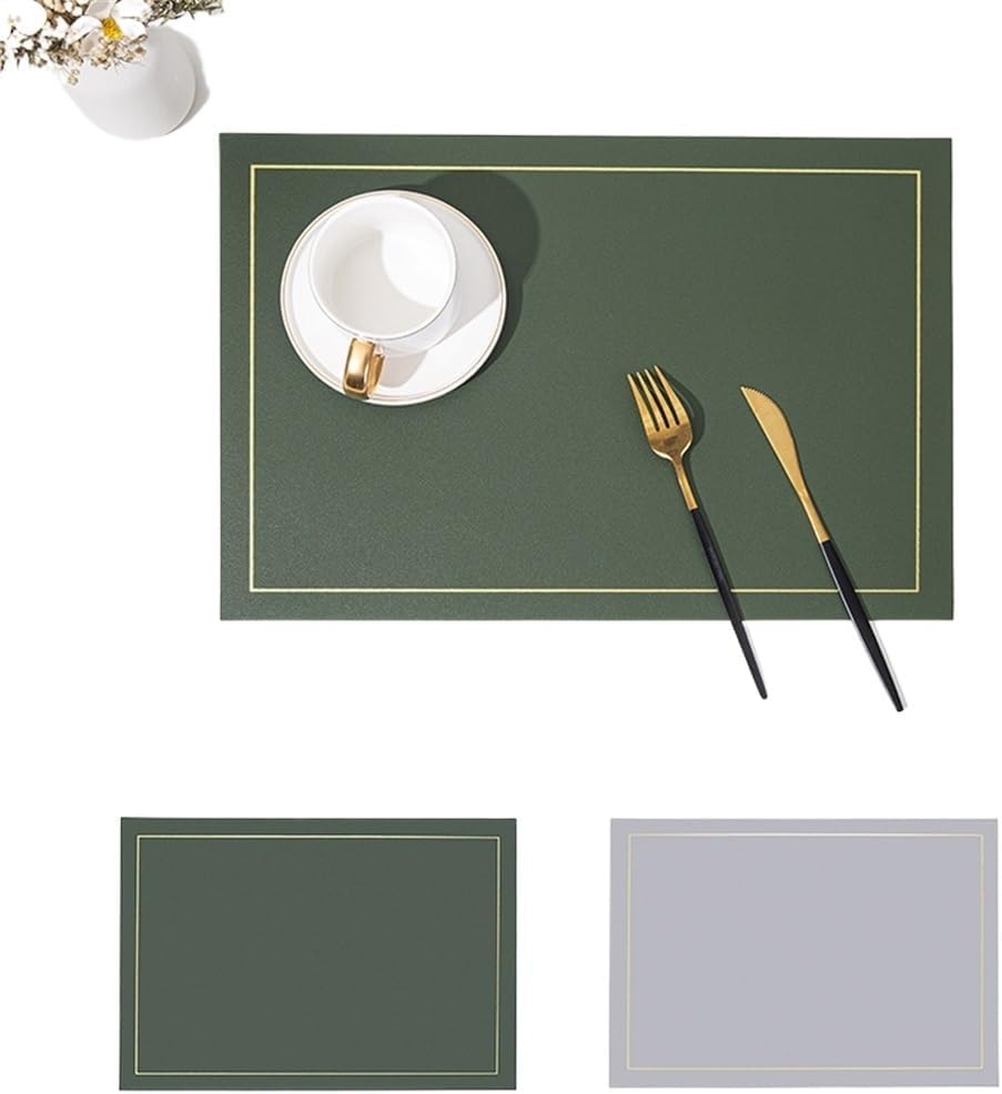 Oiled Table Mat Hotel Plate Mat Insulated Mat Meal Double-Sided Two-Color Wind Leather Western Placemat(Black)