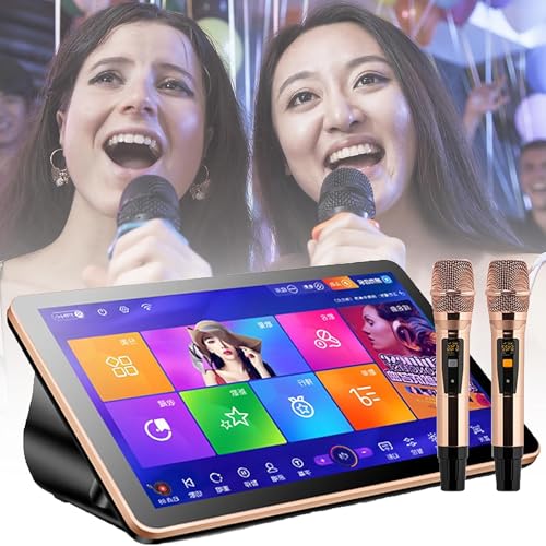 カラオケシステム、18.5インチLED容量性タッチスクリーンとプロフェッショナルワイヤレスマイクを備えたカラオケマシン、AIスマートボイスコントロール歌機能、デスクトップKTVプレーヤー(Black,3T)