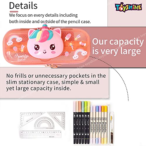 Image of Toyshine Ethylene Vinyl Acetate (Eva) I Love Unicorn Hardtop Pencil Case With Multiple Compartments, Kids School Supply Organizer Students Stationery Box, Girls Pen Pouch (Pink)