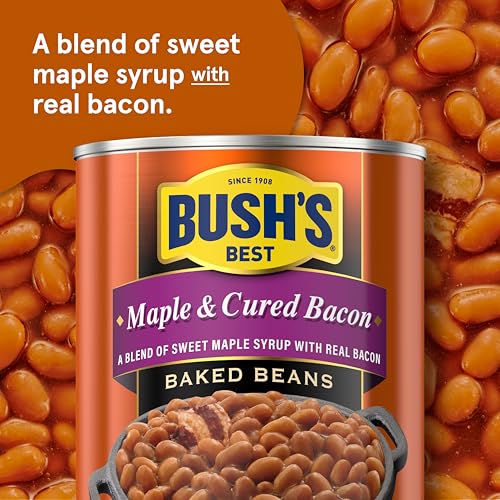 Image of BUSH'S BEST 16 oz Canned Maple Cured Bacon Baked Beans Source of Protein and Fiber, Low Fat, Gluten Free, (Pack of 12)