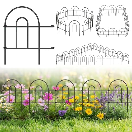 Image of ecofynd (1.5ft H X 5.4ft L) Decorative Garden Fence, 5 Pack Dig Fence Animal Barrier for Dog, Arched Flower Bed Edging, Wire Border Panel for Dogs, Rabbits, Landscape Patio Yard Outdoor Decor, GF9