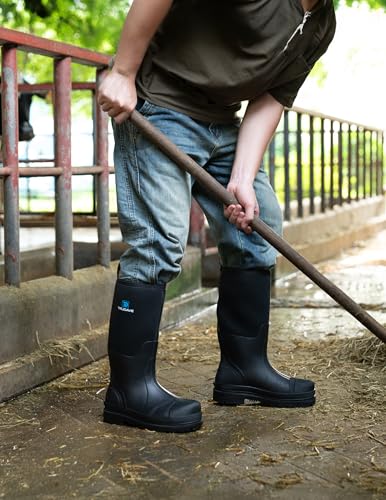 Image of Trudave Rubber Boots for Men, Waterproof Rain Boots with Steel Shank & Reinforced Shell, 5mm Neoprene Insulated Knee Mud Boots for Outdoor Work Hunting Farming Fishing