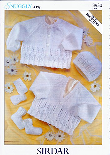Sirdar Snuggly 4 Ply Knitting Pattern - 3930 Cardigans, Mittens, Bootees & Hat