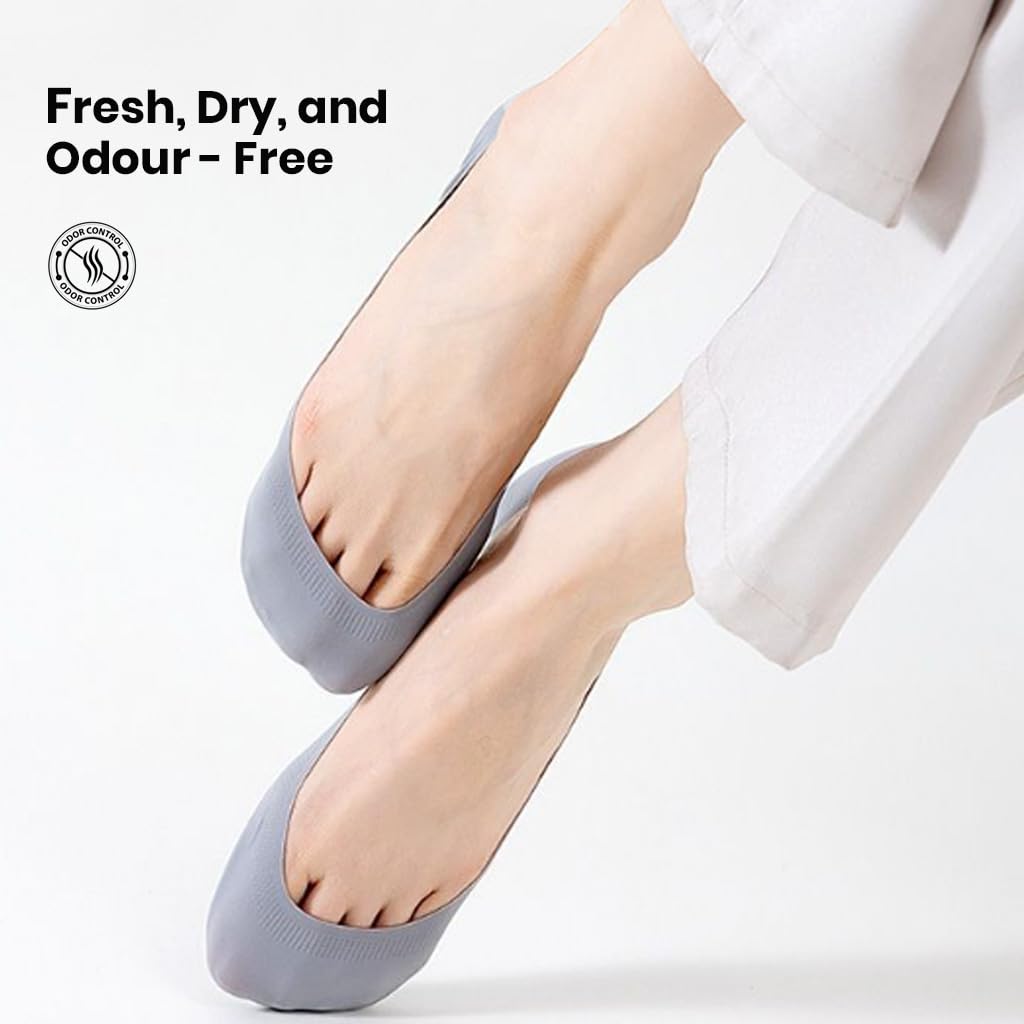Women's No-Show Ankle-Length Socks, Premium Cotton-Spandex, Non-Slip Invisible Design, Moisture-Absorbing & Odor-Free with padding (IN, Alpha, Free Size, Style 1) 3
